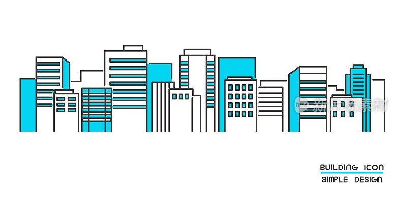 城市景观的矢量插图，灵感来自城市商业区/城市中心/摩天大楼/背景